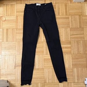 Frame Denim Black Skinny Jeans with Raw Hem